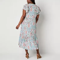 Frye and Co. Womens Short Sleeve High-Low Maxi Dress Plus