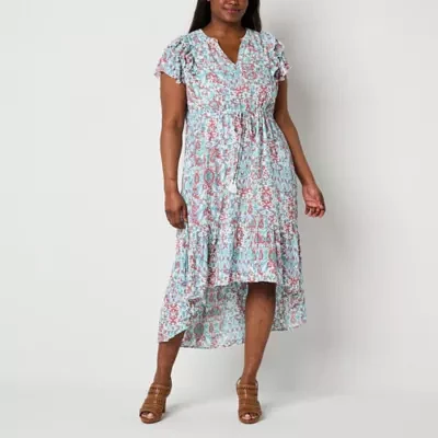 Frye and Co. Womens Short Sleeve High-Low Maxi Dress Plus