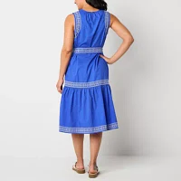 St. John's Bay Womens Sleeveless Embroidered Shift Dress
