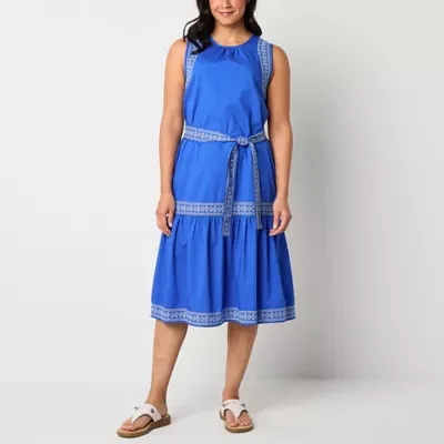 St. John's Bay Womens Sleeveless Embroidered Shift Dress