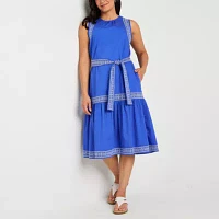 St. John's Bay Womens Sleeveless Embroidered Shift Dress
