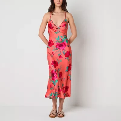 Emerald Sundae Womens Sleeveless Floral Midi Slip Dress Juniors
