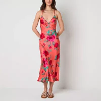 Emerald Sundae Womens Sleeveless Floral Midi Slip Dress Juniors