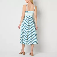 Danny & Nicole Womens Sleeveless Striped Midi Fit + Flare Dress