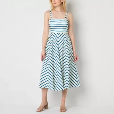 Danny & Nicole Womens Sleeveless Striped Midi Fit + Flare Dress