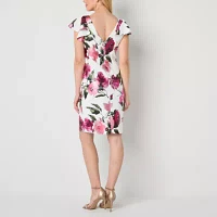 Jessica Howard Womens Short Sleeve Floral Sheath Dress