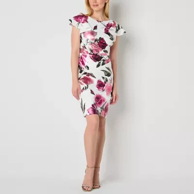 Jessica Howard Womens Short Sleeve Floral Sheath Dress