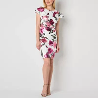 Jessica Howard Womens Short Sleeve Floral Sheath Dress