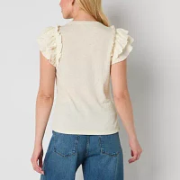 Frye and Co. Womens Y Neck Short Sleeve Blouse