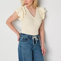 Frye and Co. Womens Y Neck Short Sleeve Blouse