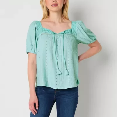 Frye and Co. Womens Square Neck Short Sleeve Blouse