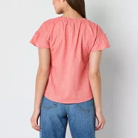 Frye and Co. Womens Y Neck Short Sleeve Blouse