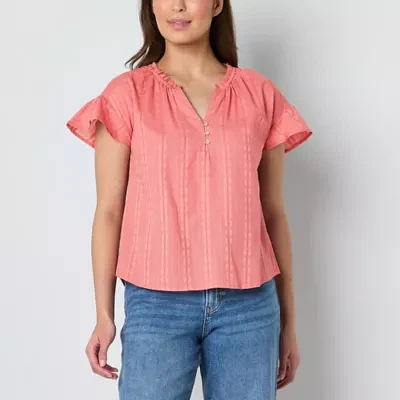 Frye and Co. Womens Y Neck Short Sleeve Blouse