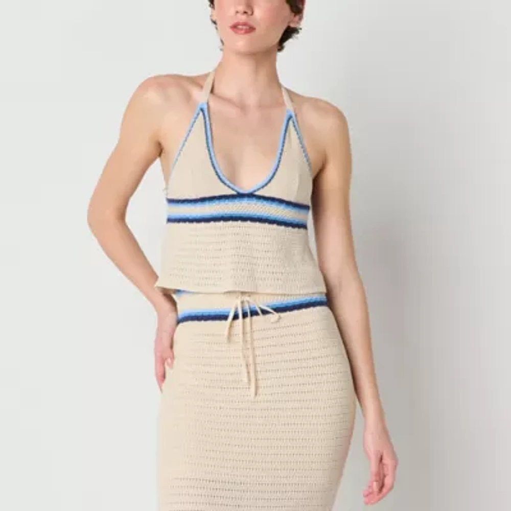 Arizona Crochet Womens Juniors Halter Neck Sleeveless Tank Top