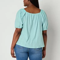 Frye and Co. Plus Womens Square Neck Short Sleeve Blouse