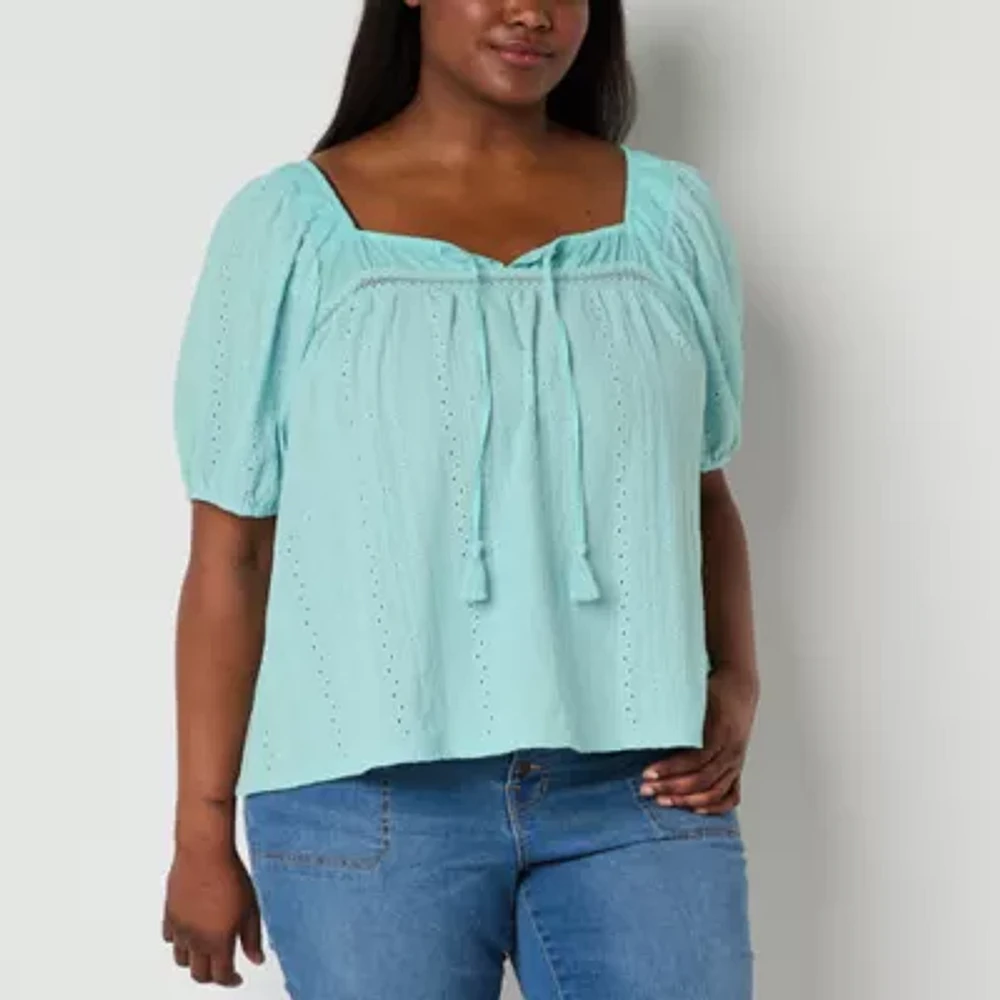 Frye and Co. Plus Womens Square Neck Short Sleeve Blouse