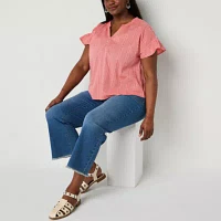 Frye and Co. Plus Womens Y Neck Short Sleeve Blouse