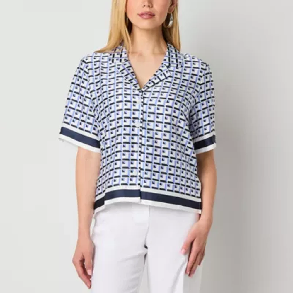 Worthington Womens Short Sleeve Regular Fit Button-Down Shirt
