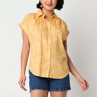 a.n.a Soft Drape Womens Short Sleeve Blouse