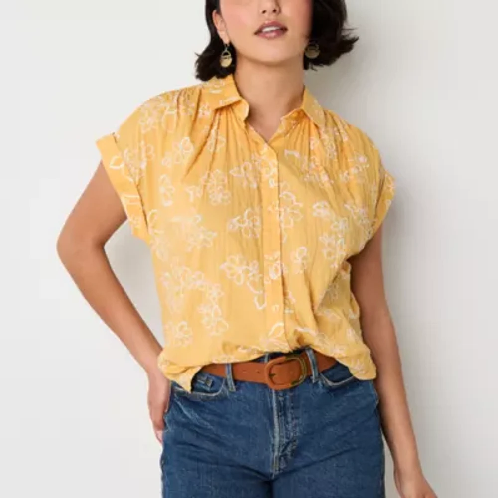 a.n.a Soft Drape Womens Short Sleeve Blouse