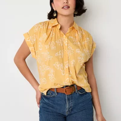 a.n.a Soft Drape Womens Short Sleeve Blouse