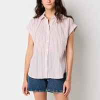 a.n.a Soft Drape Womens Short Sleeve Blouse