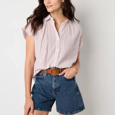 a.n.a Soft Drape Womens Short Sleeve Blouse