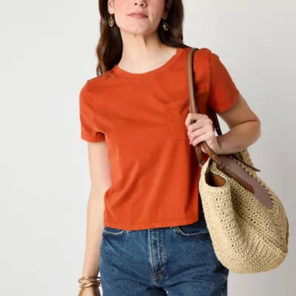 a.n.a Womens Crew Neck Short Sleeve Pocket T-Shirt