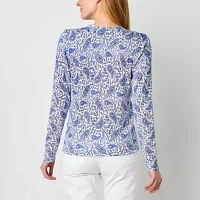 Liz Claiborne Womens V Neck Long Sleeve Paisley Pullover Sweater