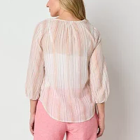 Liz Claiborne Womens Split Crew Neck 3/4 Sleeve Blouse