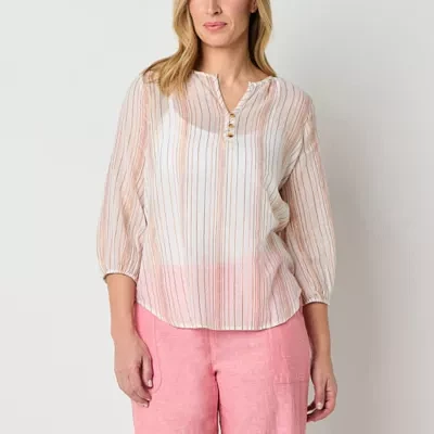 Liz Claiborne Womens Split Crew Neck 3/4 Sleeve Blouse