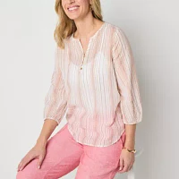 Liz Claiborne Womens Split Crew Neck 3/4 Sleeve Blouse
