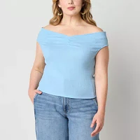 a.n.a Off The Shoulder Womens Plus V Neck T-Shirt