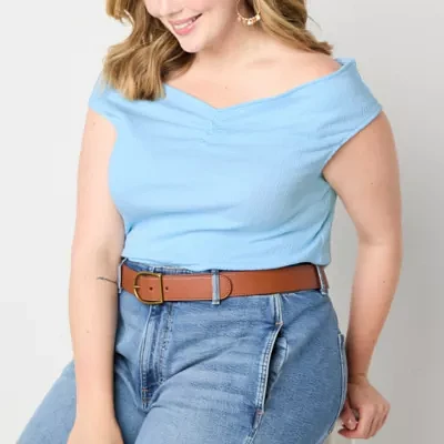 a.n.a Off The Shoulder Womens Plus V Neck T-Shirt