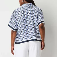 Worthington Womens Short Sleeve Camp Shirt Plus