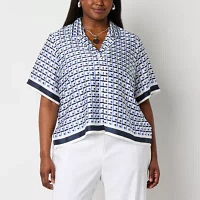 Worthington Womens Short Sleeve Camp Shirt Plus