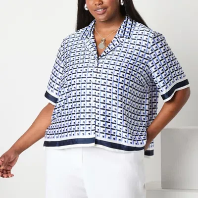Worthington Womens Short Sleeve Camp Shirt Plus