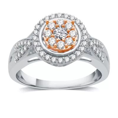 Diamond Blossom Womens 1/2 CT. T.W. Natural White 10K Two Tone Gold Halo Cocktail Ring