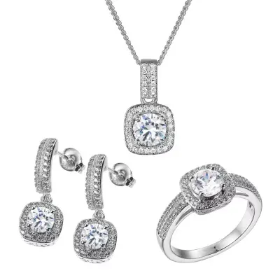 DiamonArt® / CT. T.W. White Cubic Zirconia Sterling Silver -pc. Jewelry Set