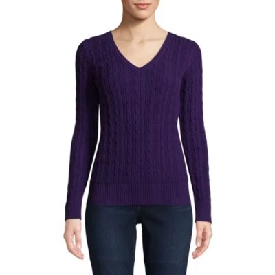 St. John's Bay Long Sleeve Cable V-Neck Pullover Sweater