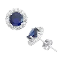 Lab Created Sapphire 10K Gold Round Stud Earrings