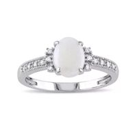 Genuine Opal and Diamond-Accent 10K White Gold Ring