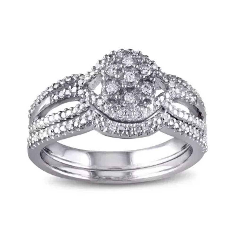 1/7 CT.T.W. Natural Diamond Sterling Silver Bridal Ring Set