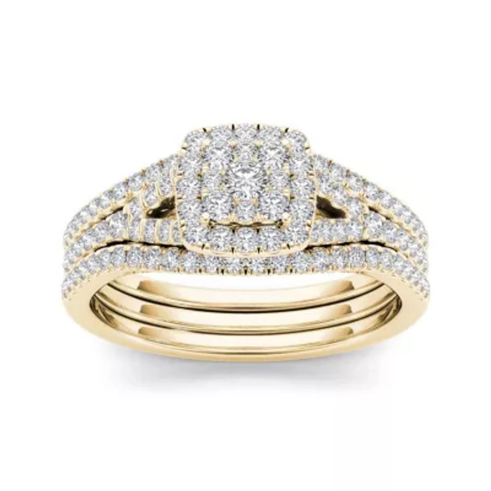 CT.T.W. Natural Diamond Cluster 10K Yellow Gold Bridal Ring Set