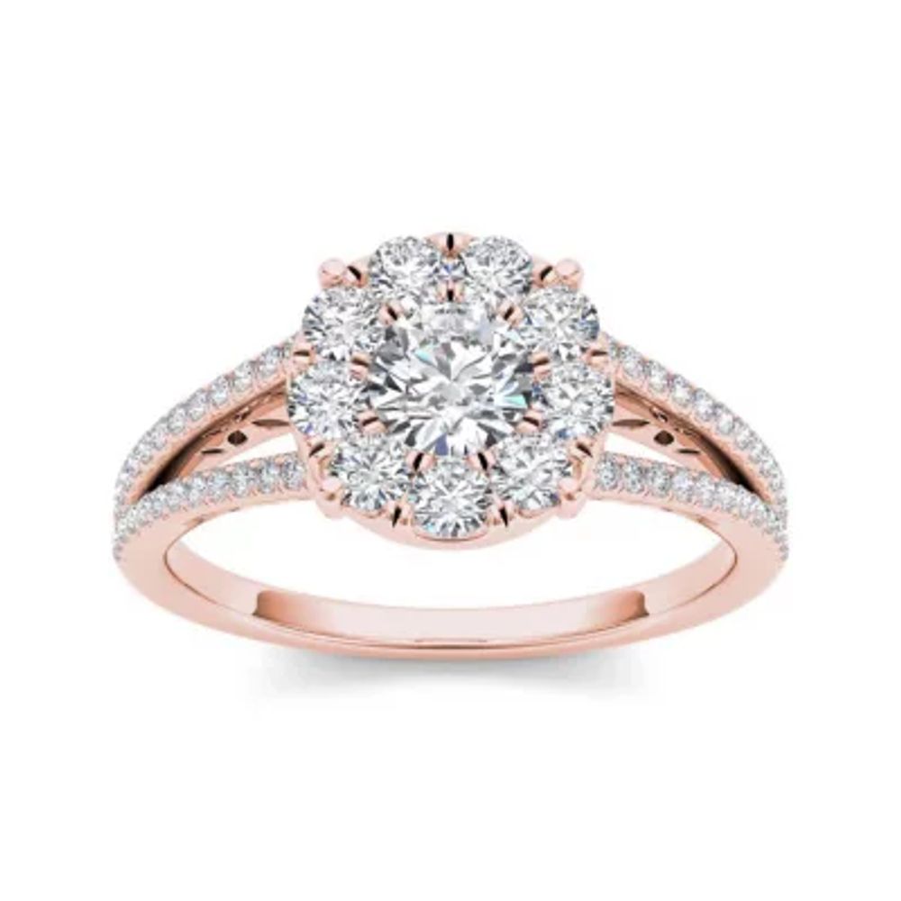 1 CT.T.W. Natural Diamond Cluster 10K Rose Gold Engagement Ring