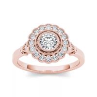 1/2 CT.T.W. Natural Diamond Flower Halo 10K Rose Gold Engagement Ring