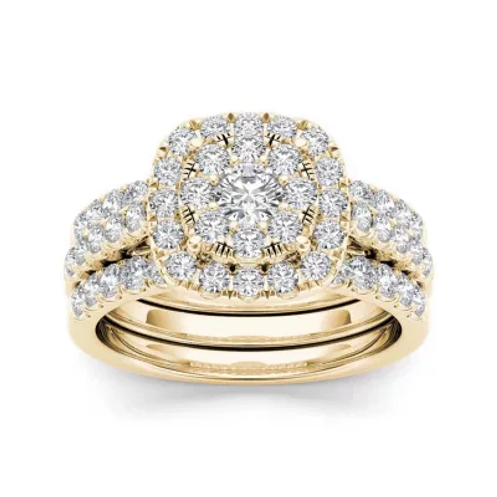 1 1/2 CT.T.W. Natural Diamond 14K Yellow Gold Bridal Ring Set