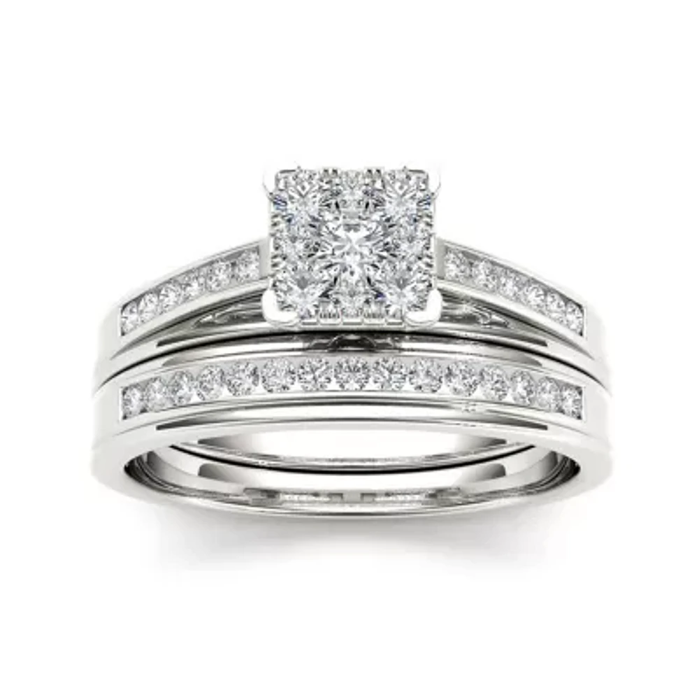 1/2 CT.T.W. Natural Diamond 10K White Gold Bridal Ring Set