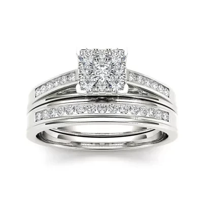 1/2 CT.T.W. Natural Diamond 10K White Gold Bridal Ring Set