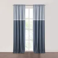 Fieldcrest Devin Flippable Stripe Cotton Chambray Energy Saving 100% Blackout Rod Pocket Single Curtain Panel